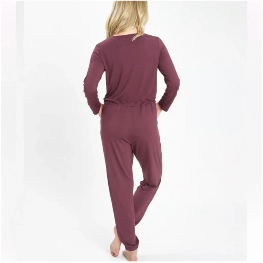 Lively Jumpsuit‎ Pajamas Sleepwear Burgundy Long Sleeve Drawstring Pockets L